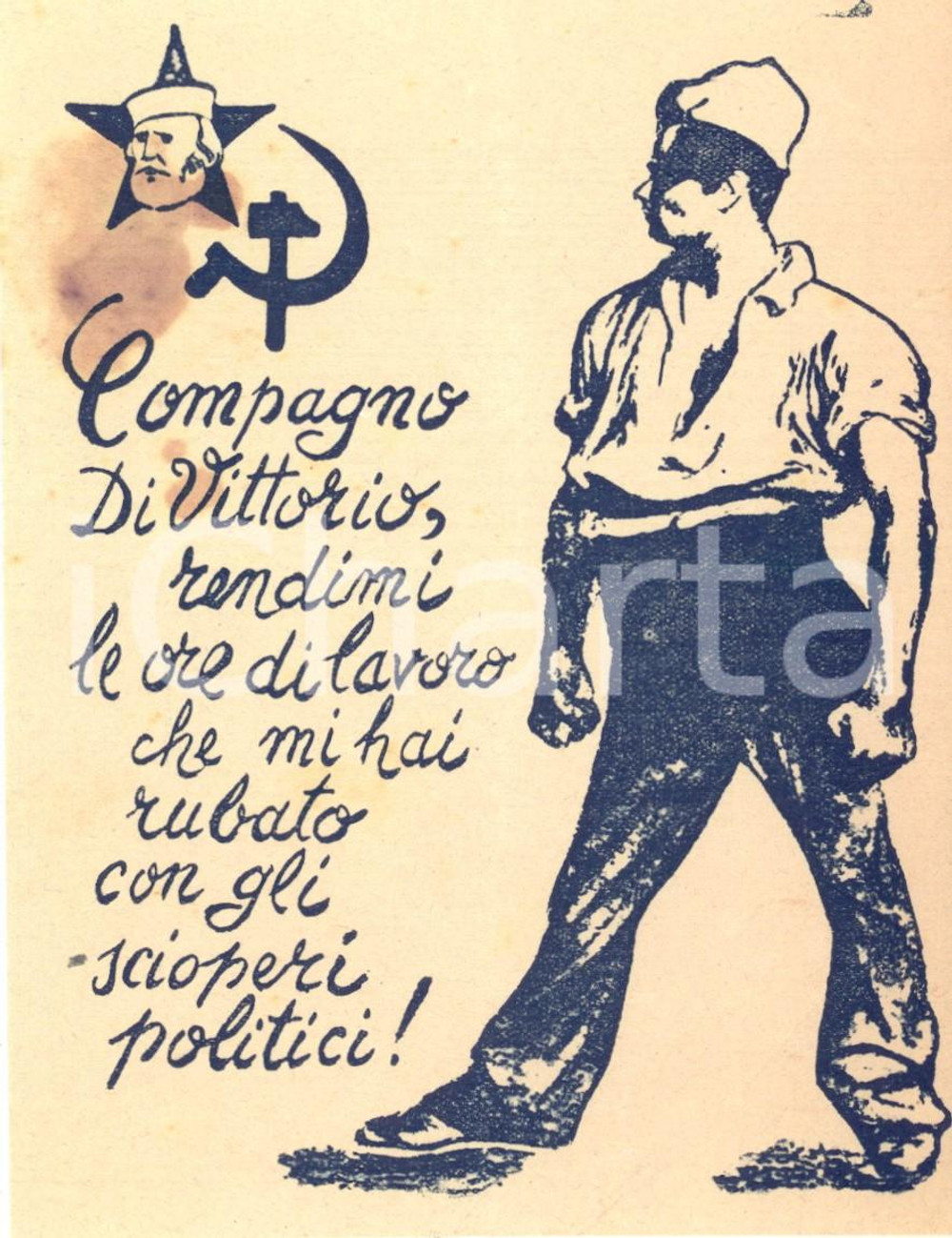 Materiale pubblicitario d’epoca 1948 PROPAGANDA Volantino anti FDP  Compagno DI VITTORIO rendi le ore rubate 1