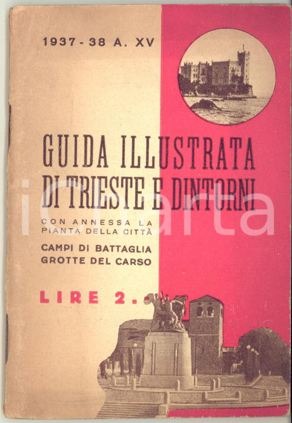 1937 AA.VV. Guida illustrata di Trieste e dintorni - 64 pp. + pianta della cittÃ  Pubblicazione d'epoca, con illustrazioni b/n.PAGINE: 64FORMATO: 9x14 cmEDITORE: Tipografia Moderna - Trieste POOR/danneggiato distacco dell'ultima pagina della copertina (presente), con bruniture  originale e autentica 1