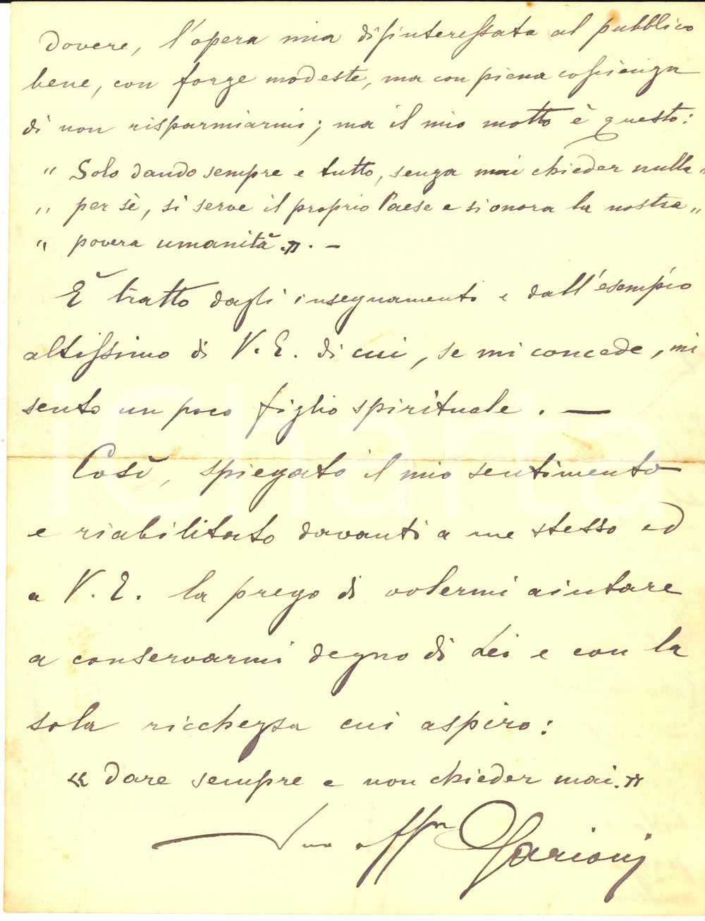 Autografo originale 1925 VENEZIA Antonio GARIONI pentito di aver chiesto Croce di Savoia AUTOGRAFO 1