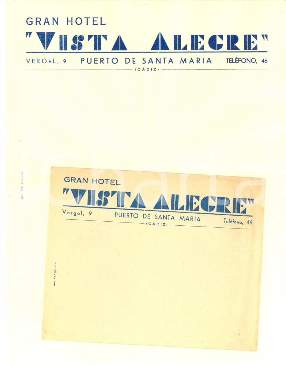 Oggetto da collezione cartaceo 1940 ca EL PUERTO DE SANTA MARIA ES Gran Hotel VISTA ALEGRE  Carta intestata 1
