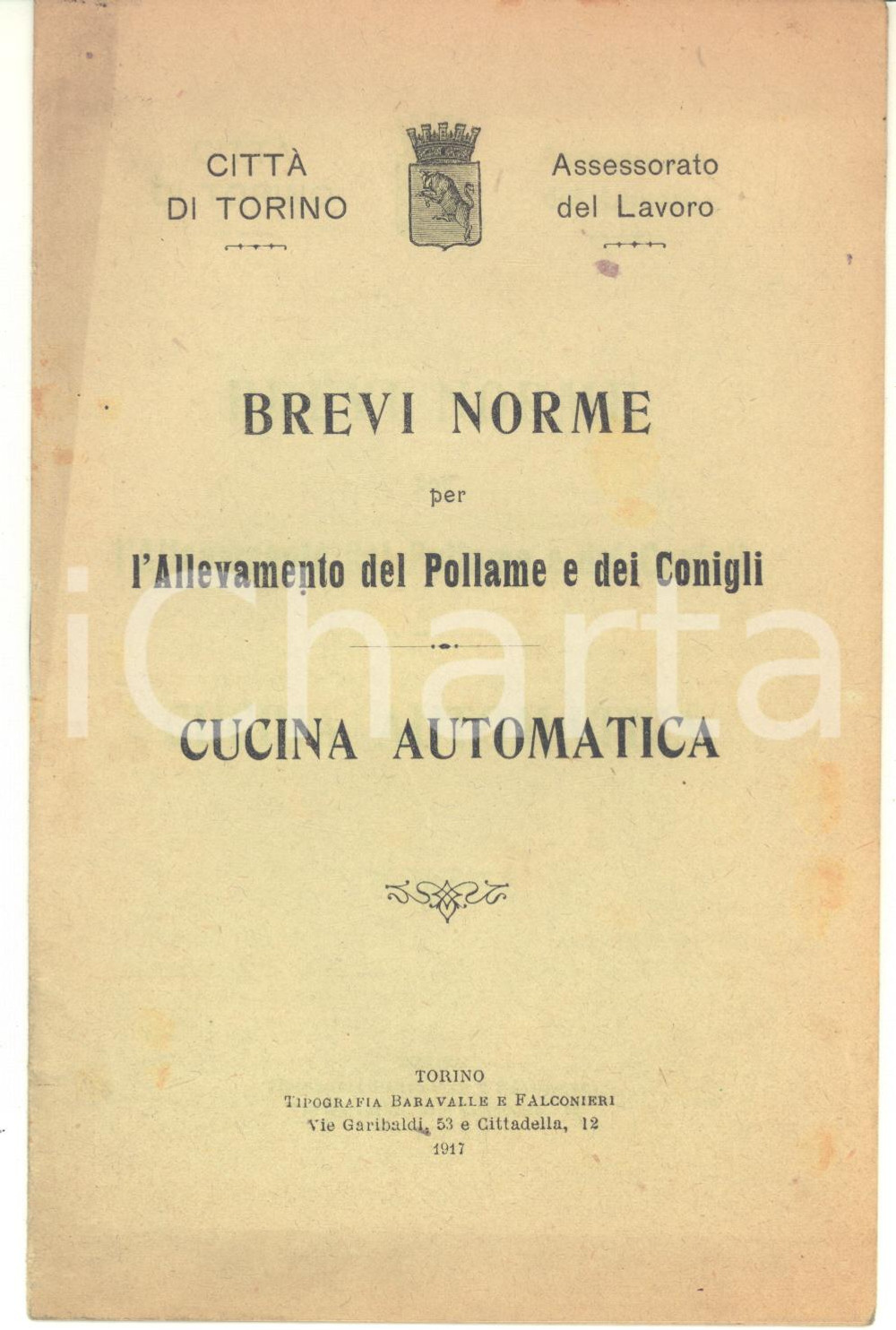 Libro, pubblicazione d epoca 1917 CittÃ  di TORINO Brevi norme per l allevamento del pollame e dei conigli 1