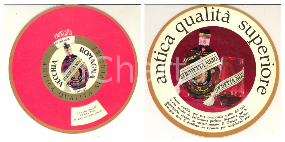 Materiale pubblicitario d’epoca 1970 ca VECCHIA ROMAGNA ETICHETTA NERA   Disco pubblicitario cocktails 1