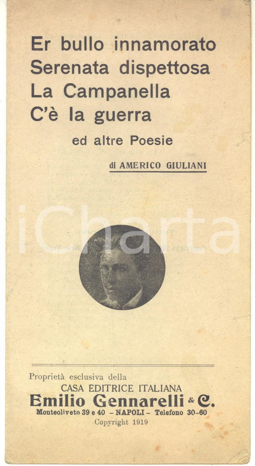 Libro, pubblicazione d epoca 1919 NAPOLI Americo GIULIANI Er bullo innamorato ed altre poesie  24 pp. 1