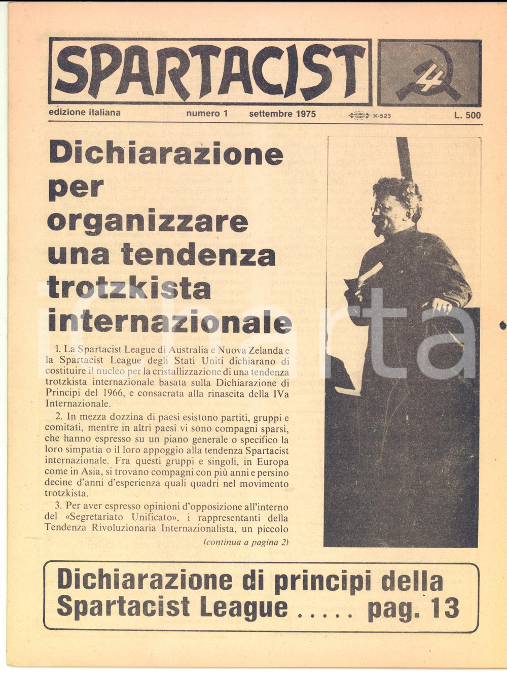 Giornale, rivista storica 1975 SPARTACIST Per una tendenza trotzkista  Nucleo Spartacista  Rivista nÂ° 1 1