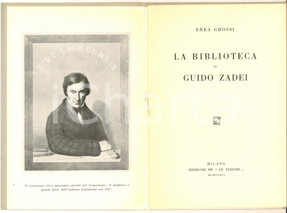 Libro, pubblicazione d epoca 1934 MILANO Enea GROSSI La biblioteca di Guido Zadei  Estratto 20 pp. 1