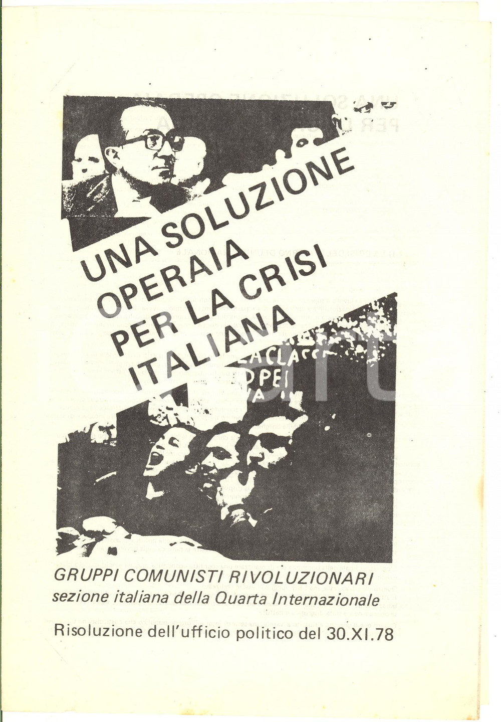 Materiale pubblicitario d’epoca 1978 GRUPPI COMUNISTI RIVOLUZIONARI Una soluzione operaia per la crisi italiana 1