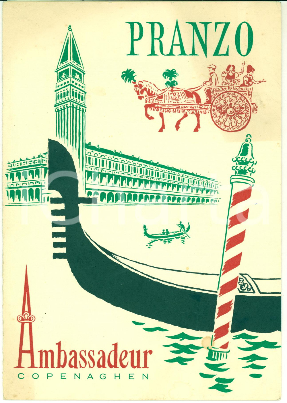 Oggetto da collezione cartaceo 1970 ca COPENHAGEN Palace Hotel  AMBASSADEUR  MenÃ¹ pranzo italiano 1