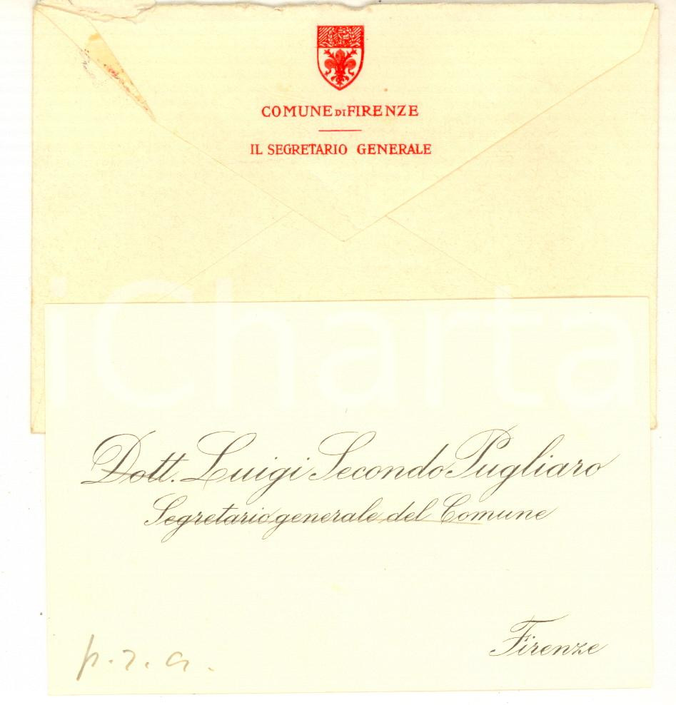 Autografo originale 1930 ca FIRENZE Luigi Secondo PUGLIARO  Biglietto da visita con sigla autografa 1