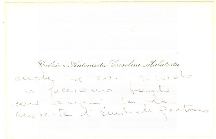 Autografo originale 1930 ca FIRENZE Gabrio e Antonietta CRICOLINI MALATESTA  Biglietto da visita 1