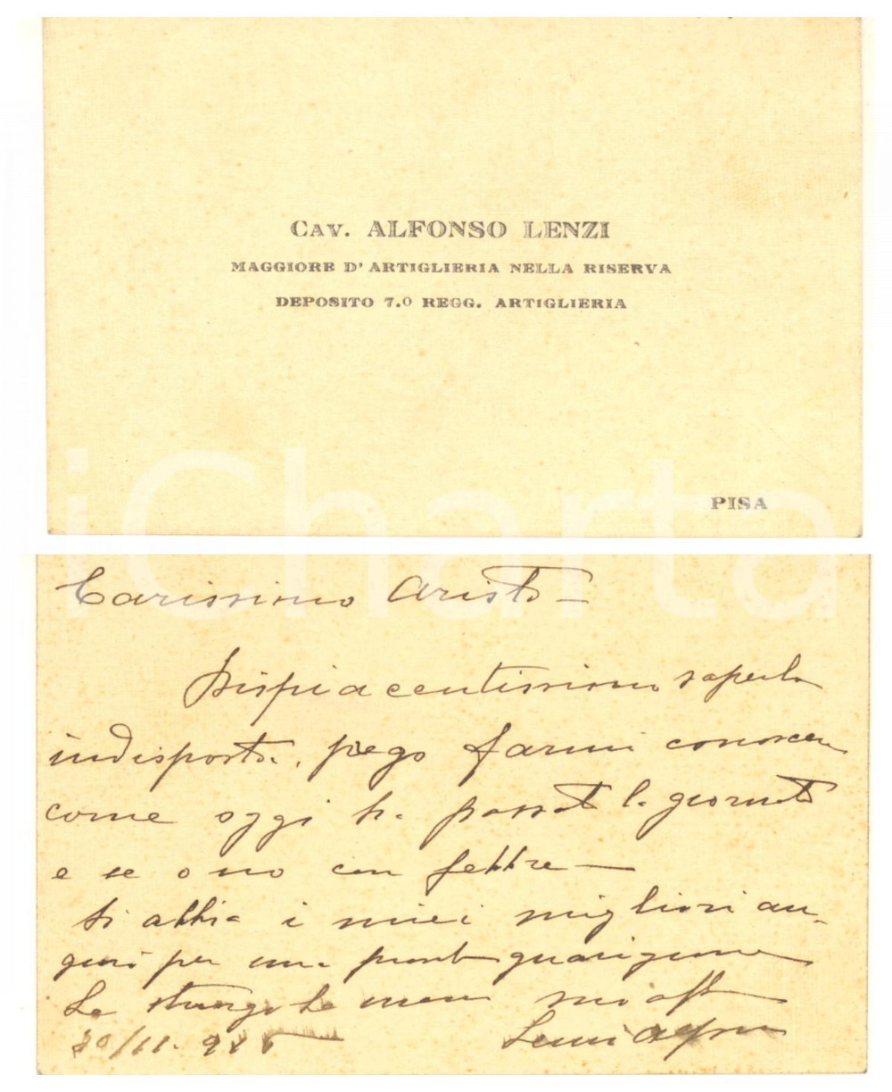 Autografo originale 1916 PISA Cav. Alfonso LENZI  Biglietto da visita con messaggio AUTOGRAFO 1