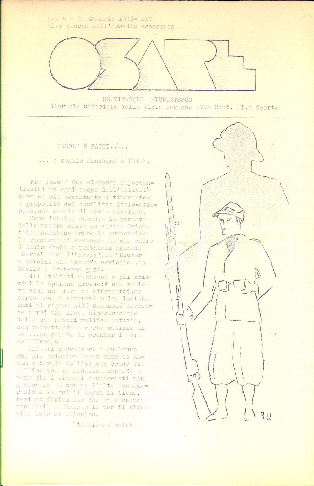 Giornale, rivista storica 1936 OSARE Guerra in Etiopia  Machiavelli per il vulgo  Ciclostilato 1