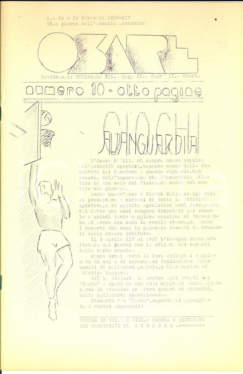 Giornale, rivista storica 1936 OSARE Giochi delle Avanguardie a Trieste  Risultati  Ciclostilato nÂ° 1 1