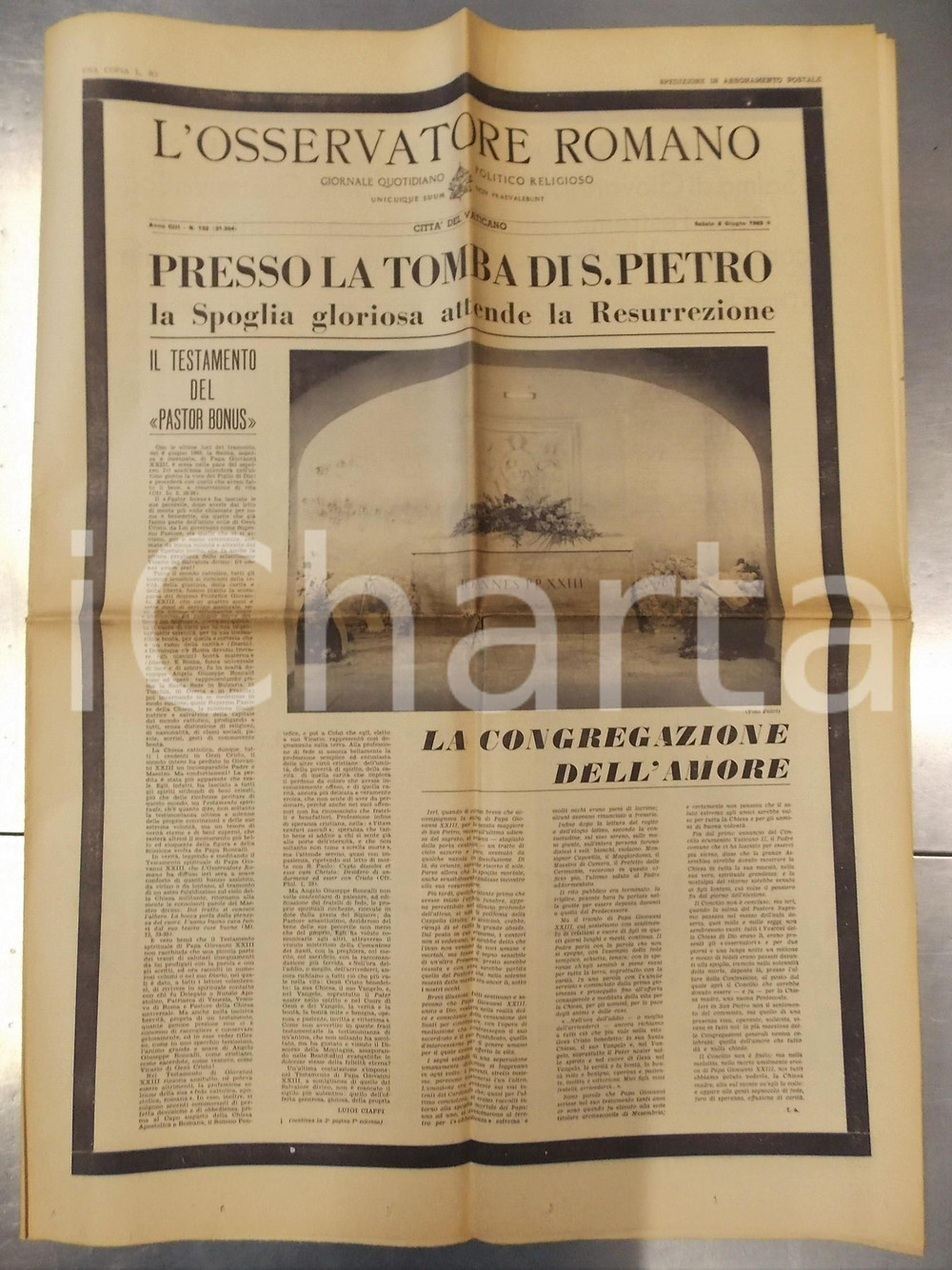 Giornale, rivista storica 1963 L OSSERVATORE ROMANO Morte e sepoltura di papa Giovanni XXIII  Giornale 1