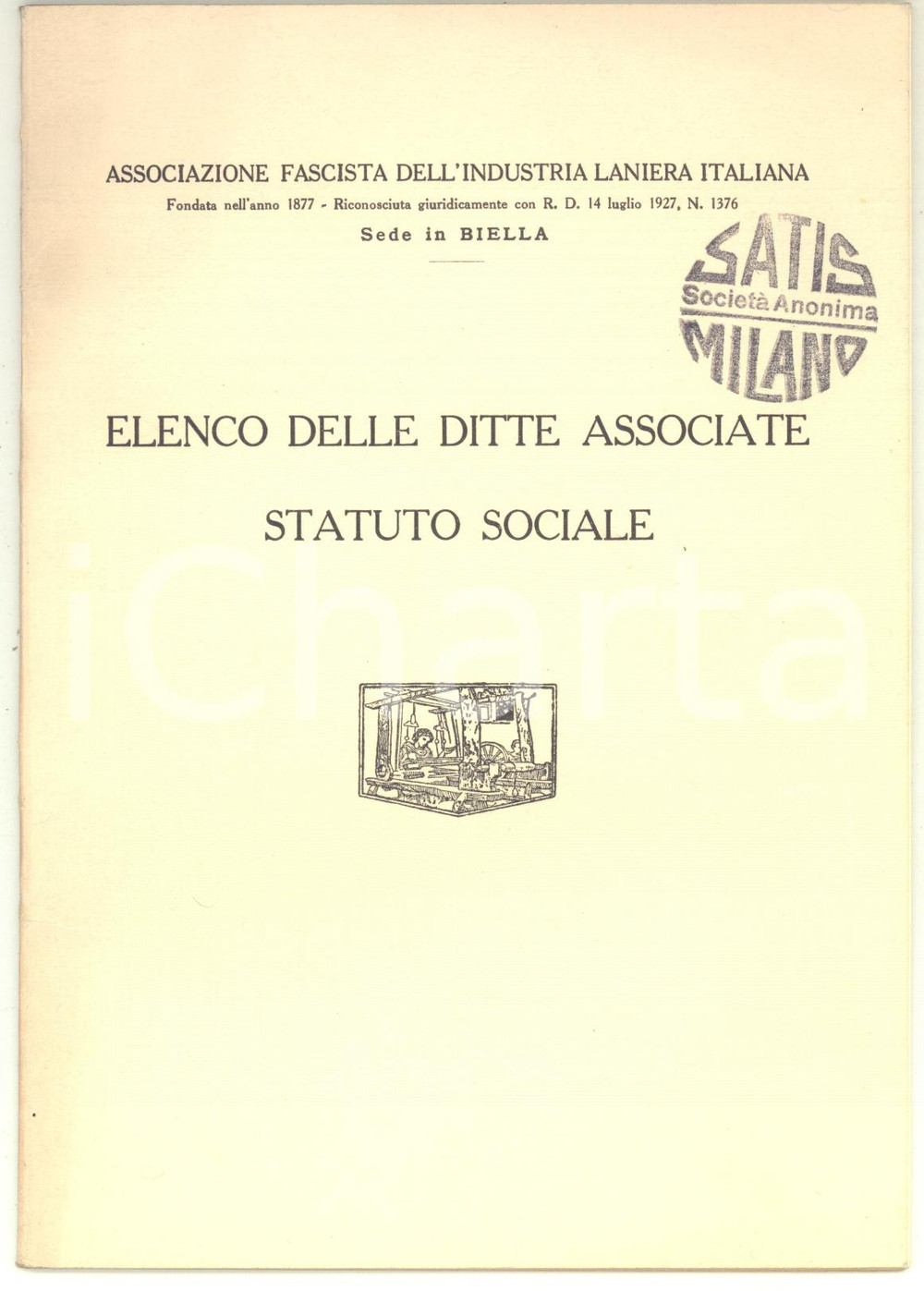 Libro, pubblicazione d epoca 1933 BIELLA Associazione Fascista Industria Laniera  Elenco ditte e statuto 1