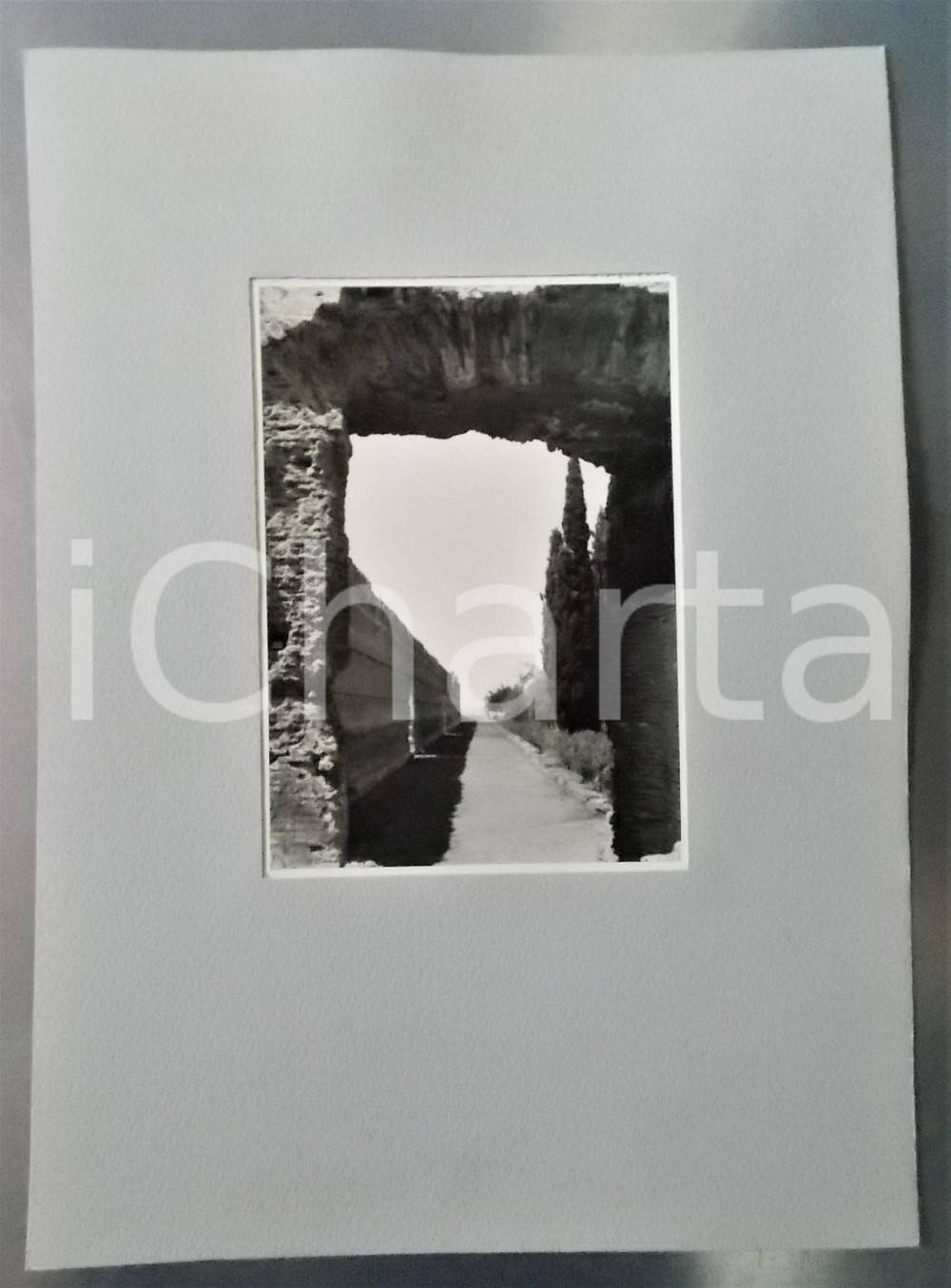 Fotografia d epoca originale 1937 TIVOLI VILLA ADRIANA  Veduta dal Viale dei Cipressi Foto con passepartout 1