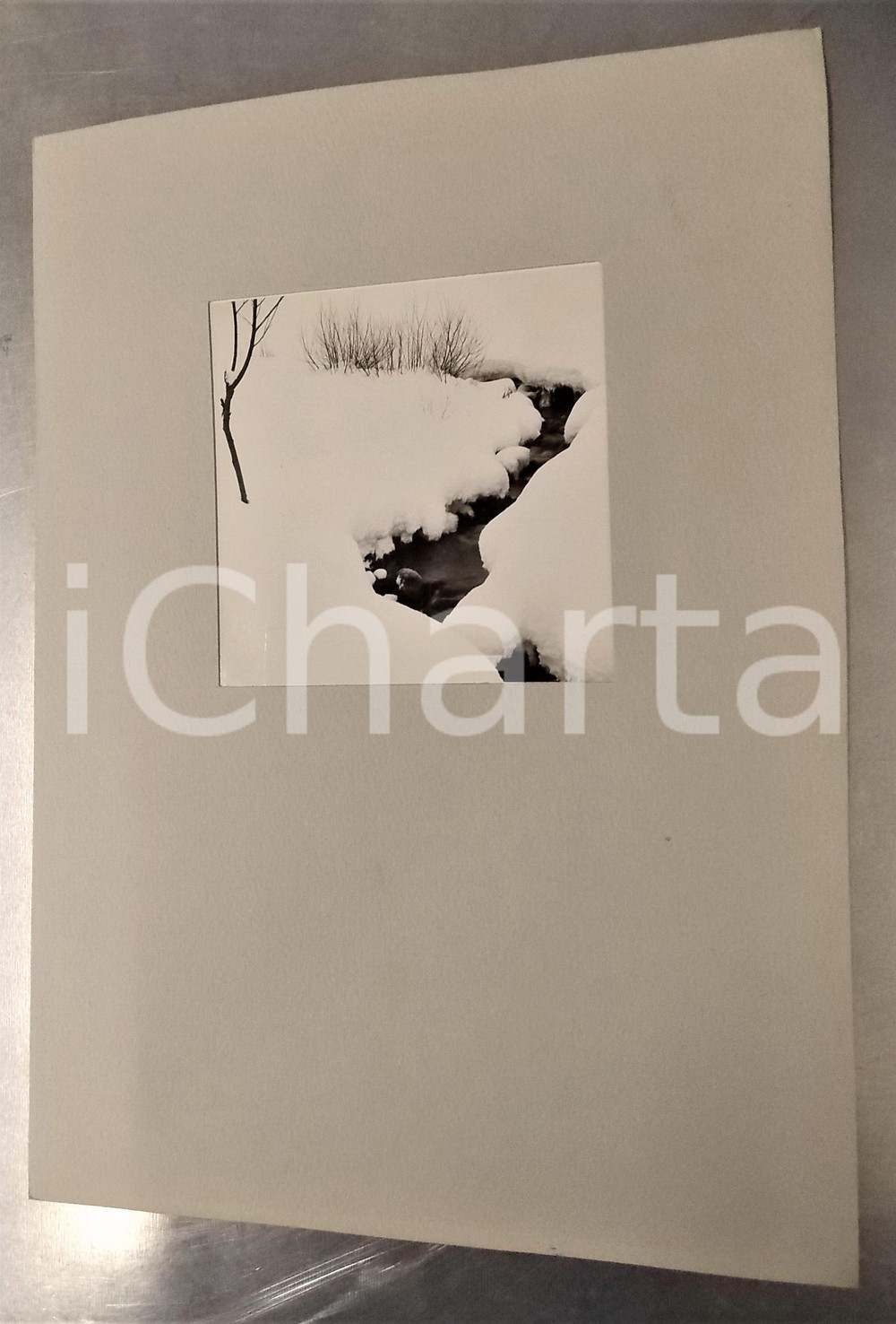 Fotografia d epoca originale 1940 MARIAZELL AUSTRIA Ruscello d inverno Foto con passepartout 24x34 cm 1