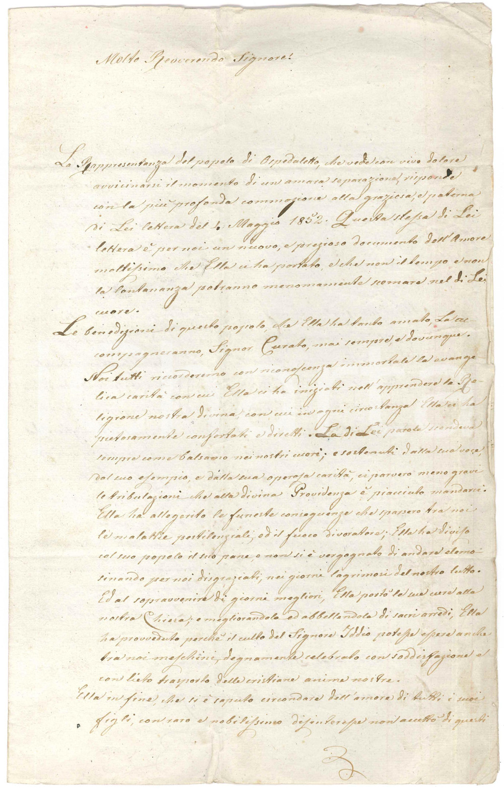1853 OSPEDALETTO (TN) Lettera a don Antonio FERRAZZA dai delegati della comunità
