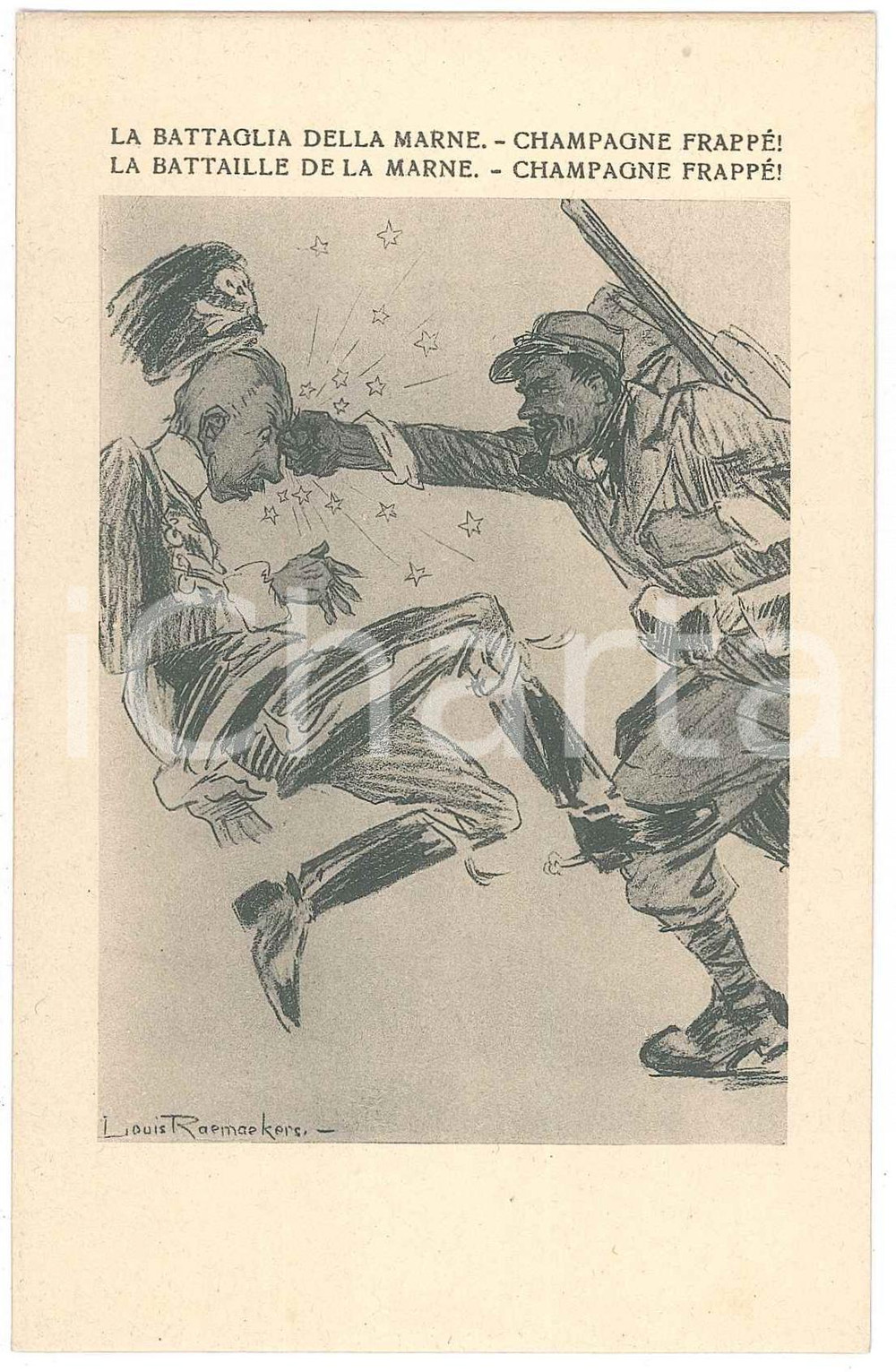 Cartolina originale da collezione 1917 WW1 Artist Louis RAEMAEKERS Bataille de la MARNE Champagne FrappÃ© Postcard 1