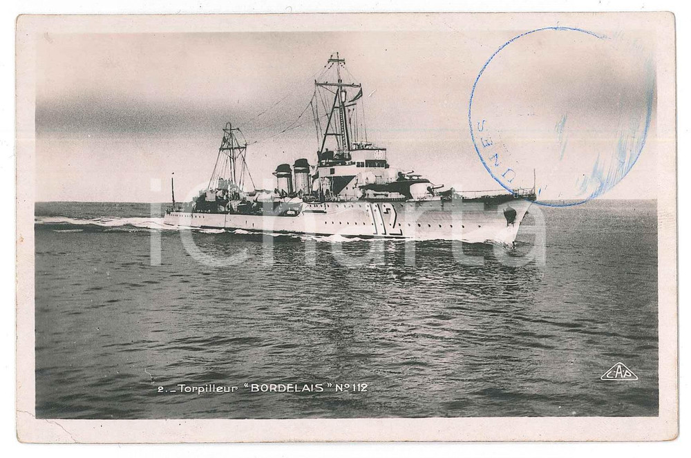 Cartolina originale da collezione 1935 ca MARINE NATIONALE FRANÃ‡AISE Torpilleur BORDELAISE n.112  Carte postale 1