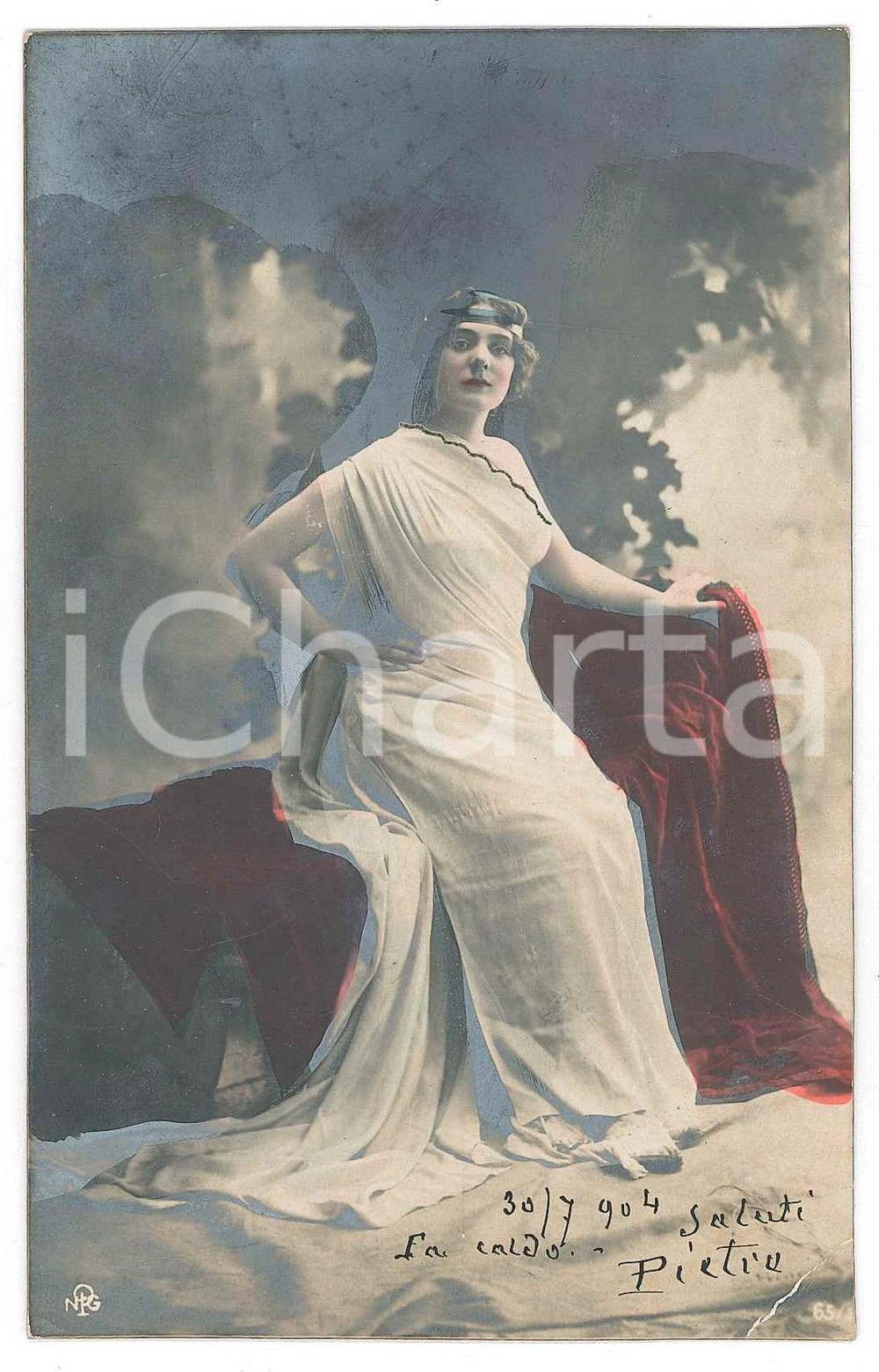Fotografia d epoca originale 1904 ITALIA  COSTUME Donna in costume classico  Cartolina FP NV 1