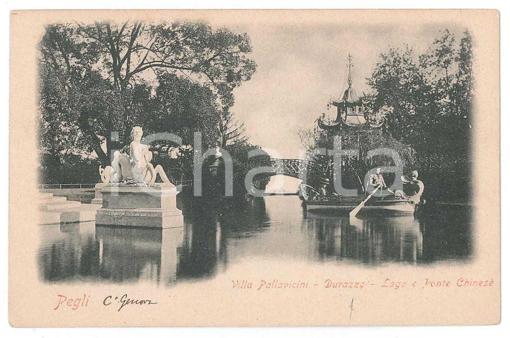 1900 ca PEGLI Villa Durazzo Pallavicini - Lago e ponte cinese - Cartolina FP NV