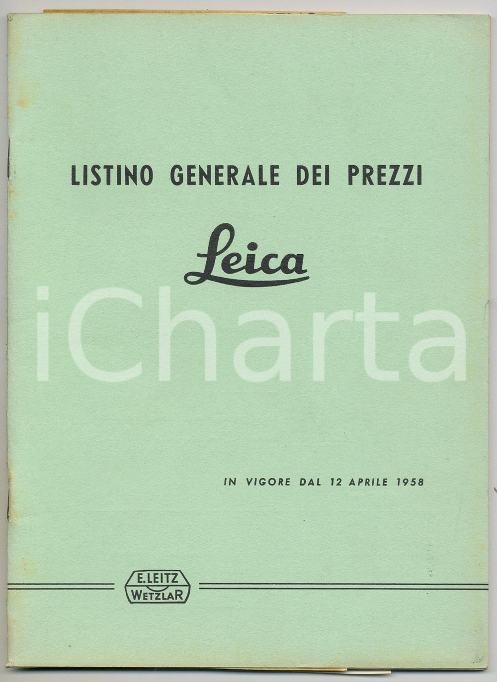 Materiale pubblicitario d’epoca 1958 Ditta LEITZ  Listino generale prezzi LEICA fotografia 64 pp. 1