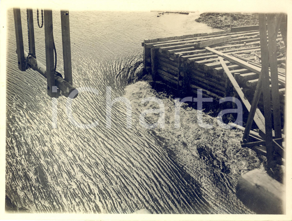 Fotografia d epoca originale 1935 CARELIA ex URSS Costruzione di un ponte sulla cascata di Girvas  Foto 1