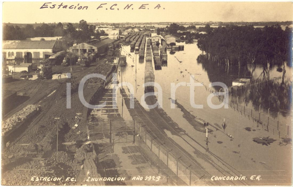 Fotografia d epoca originale 1929 CONCORDIA ARGENTINA InundaciÃ³n  EstaciÃ³n ferrocarril  Foto AROLA RARA 1