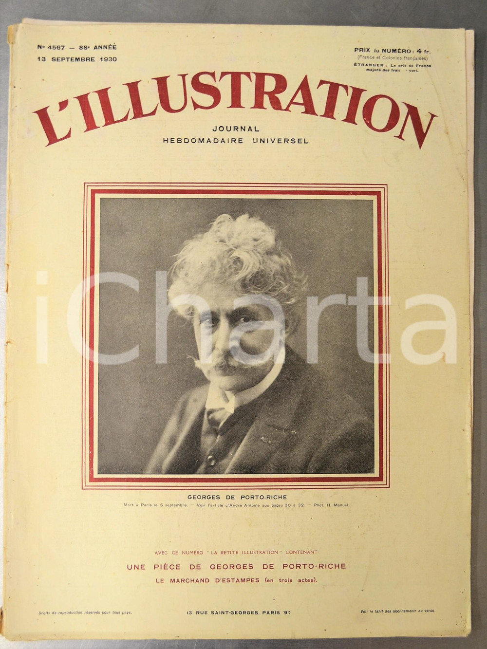 Giornale, rivista storica 1930 L ILLUSTRATION Mort Georges de PORTORICHE Exploit de Costes et Bellonte 1