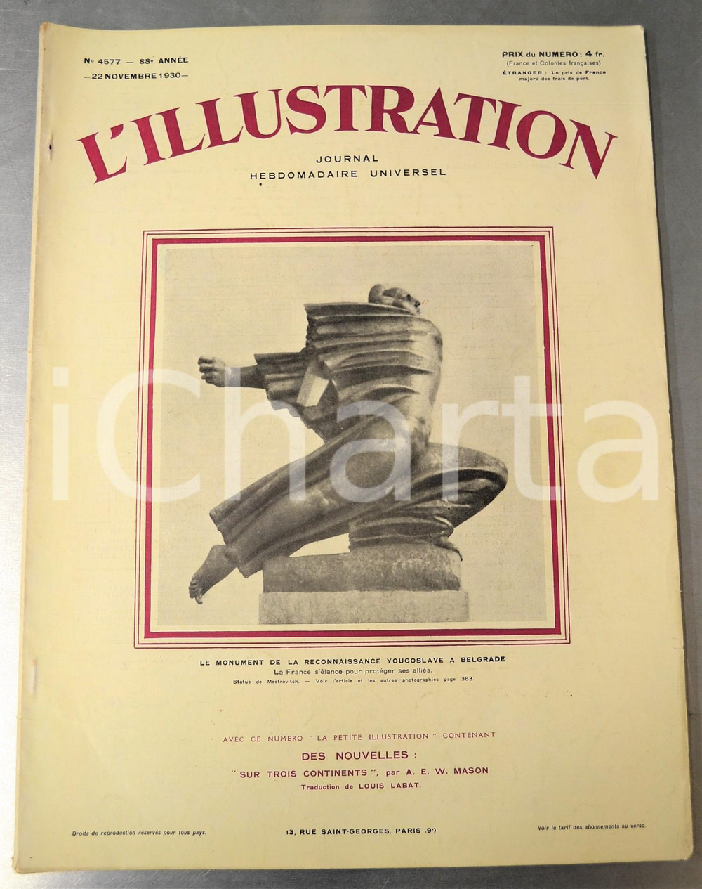 1930 L'ILLUSTRATION Monument MESTROVICH Ã  la France -Couronnement HailÃ© SelassiÃ© Pubblicazione settimanale d'epoca con illustrazioni b/n.Ann&eacute;e 88e n&deg; 4577 - 22 Novembre 1930CONDIZIONI: G (buone condizioni interne, ma minime mancanze al dorso e tracce d'uso in copertina)FORMATO: 28x40 cm     originale e autentica 1