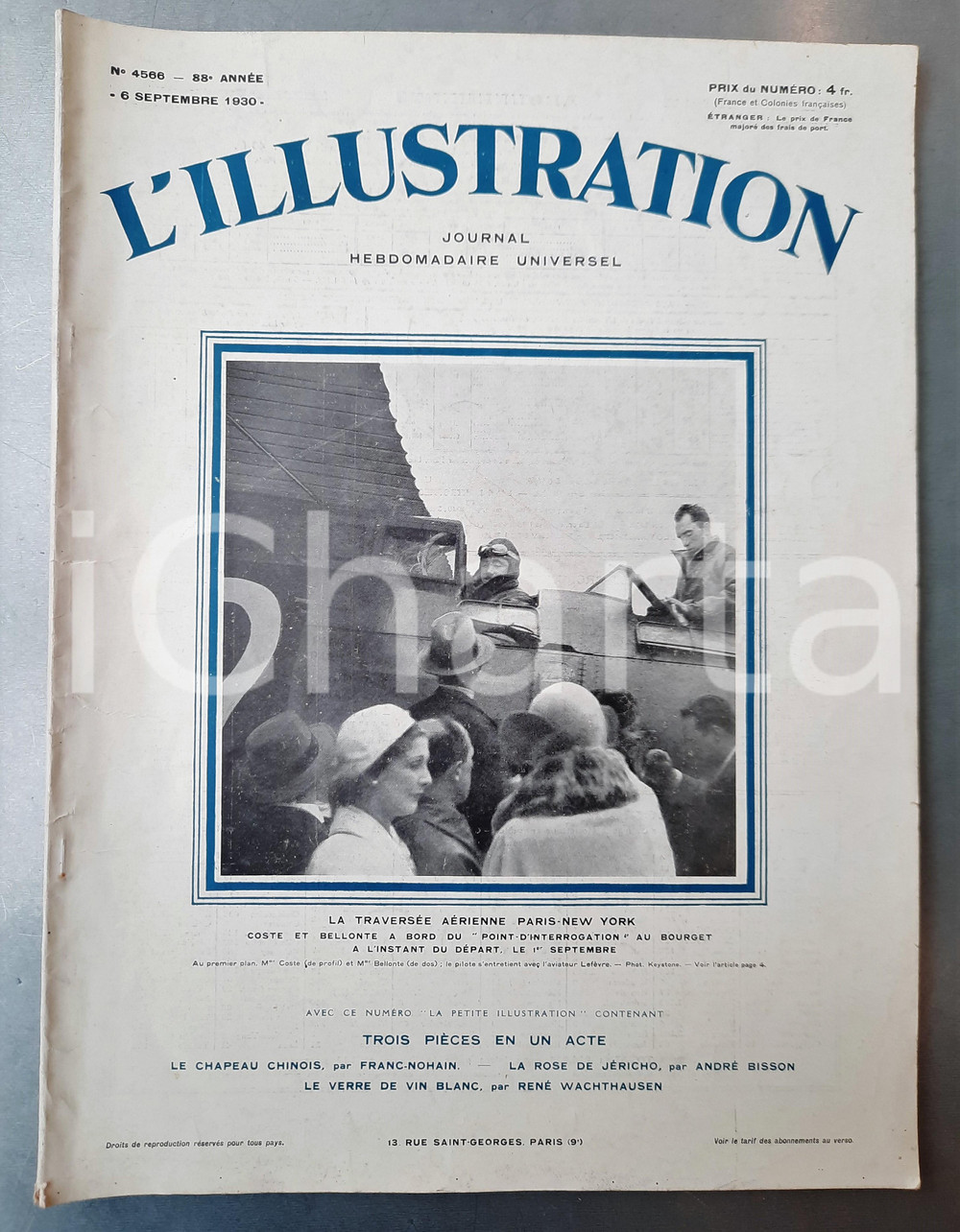 1930 L'ILLUSTRATION Pierre LOTI Pays Basque - TraversÃ©e aÃ©rienne Paris New-York Pubblicazione settimanale d'epoca con illustrazioni b/n.Ann&eacute;e 88e n&deg; 4566 - 6 Septembre 1930CONDIZIONI: G (ma minima mancanza al dorso e lievi tracce d'uso in copertina)FORMATO: 28x40 cm     originale e autentica 1