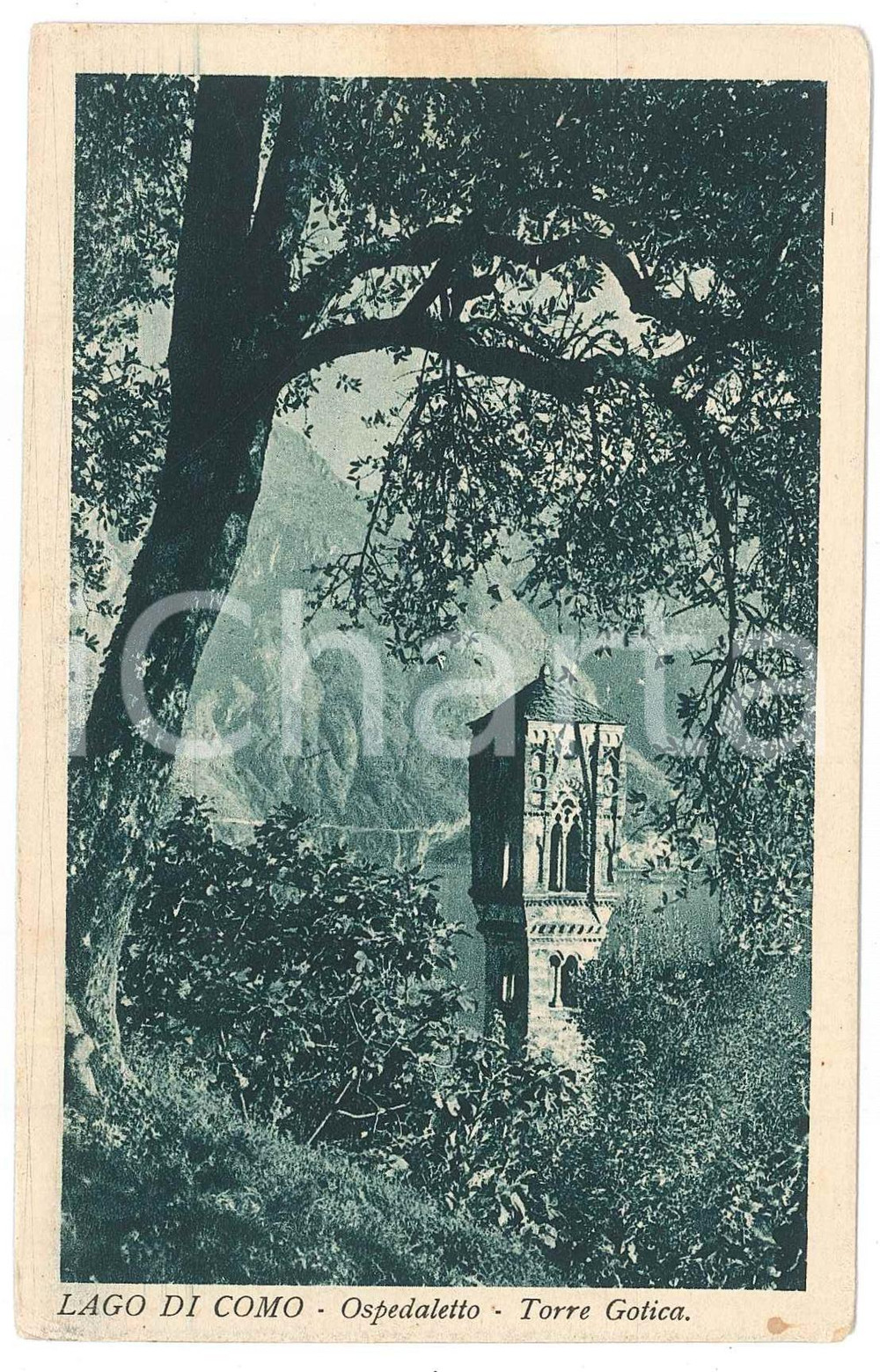 Cartolina originale da collezione 1940 ca OSPEDALETTI Torre Gotica e Lago di Como  Cartolina FP NV 1