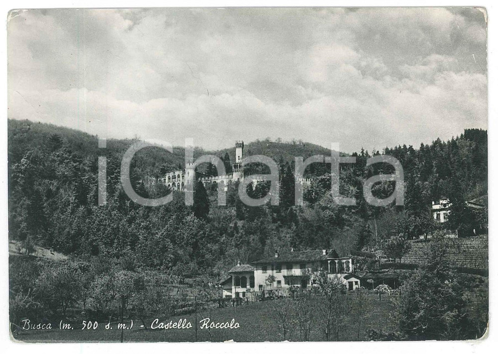 Cartolina originale da collezione 1957 BUSCA CN Castello e Parco del Roccolo  Cartolina FG VG 1