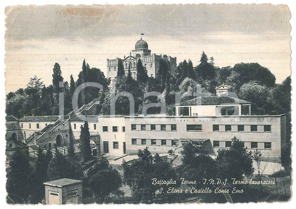 Cartolina originale da collezione 1952 BATTAGLIA TERME Castello Conte Emo  Terme lavoratori INPS Cartolina FG VG 1