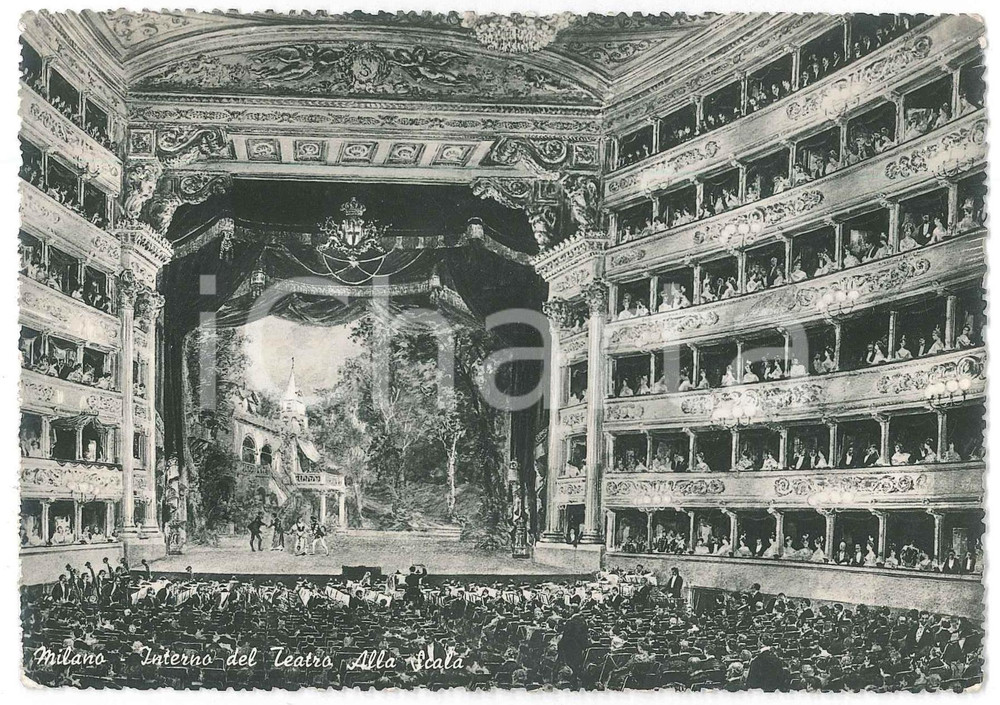 Cartolina originale da collezione 1950 ca MILANO  Interno del Teatro Alla Scala  Cartolina ANIMATA FG VG 1