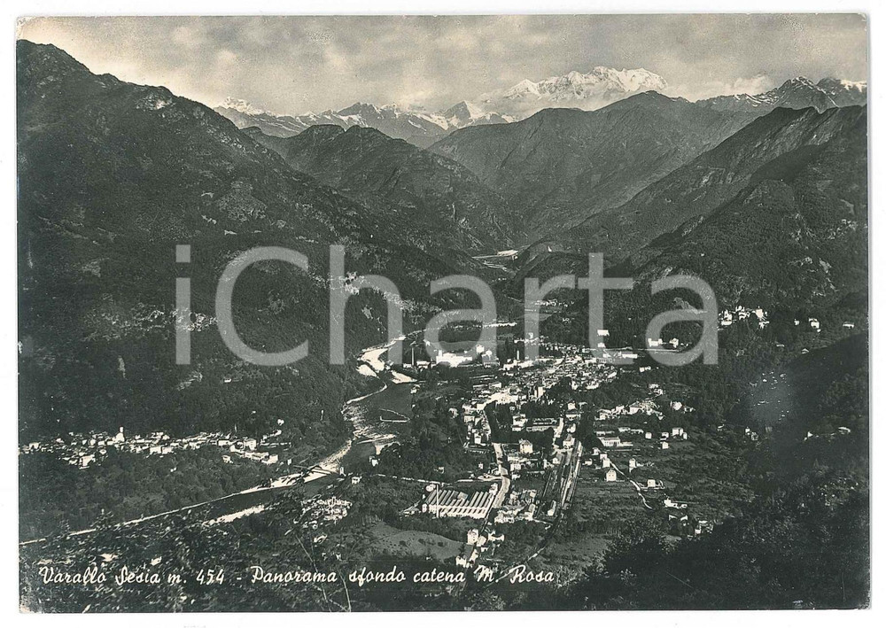 Cartolina originale da collezione 1960 VARALLO SESIA Panorama del paese con Monte Rosa  Cartolina 1
