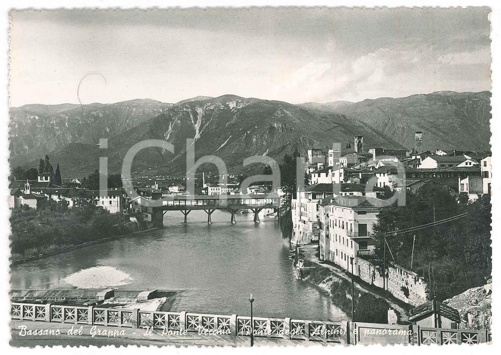 Cartolina originale da collezione 1952 BASSANO DEL GRAPPA VI Il Ponte Vecchio sul fiume Brenta  Cartolina FG VG 1