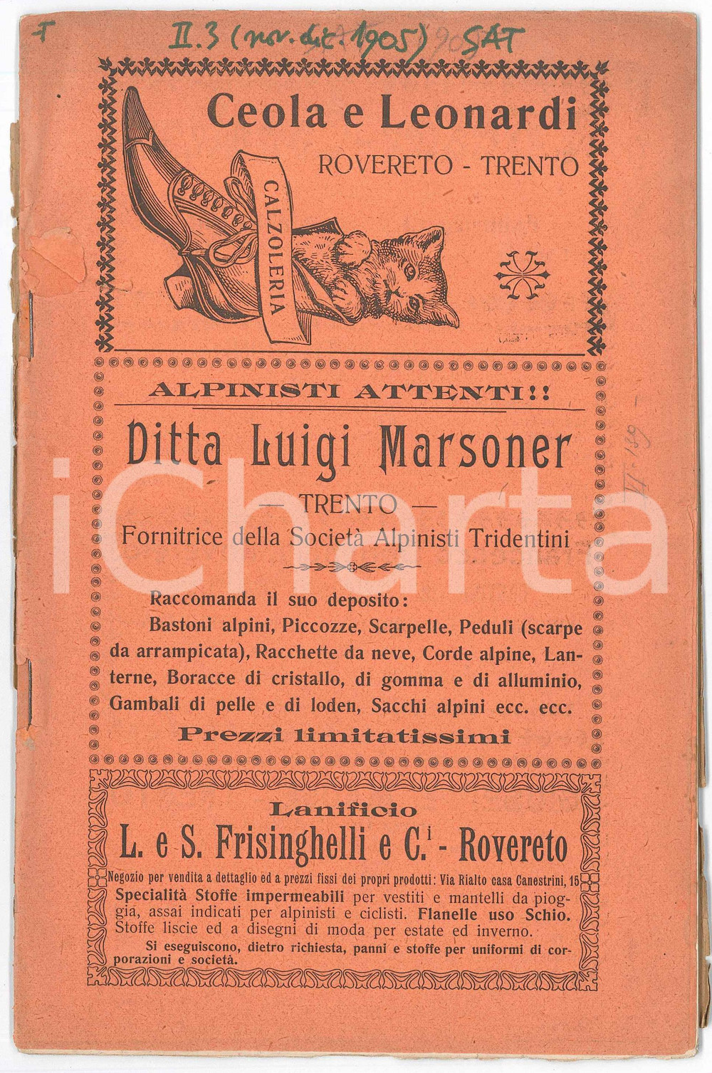 Giornale, rivista storica 1905 BOLLETTINO DELL ALPINISTA Gita alla Presanella  Monte GAIOLA n°3 1