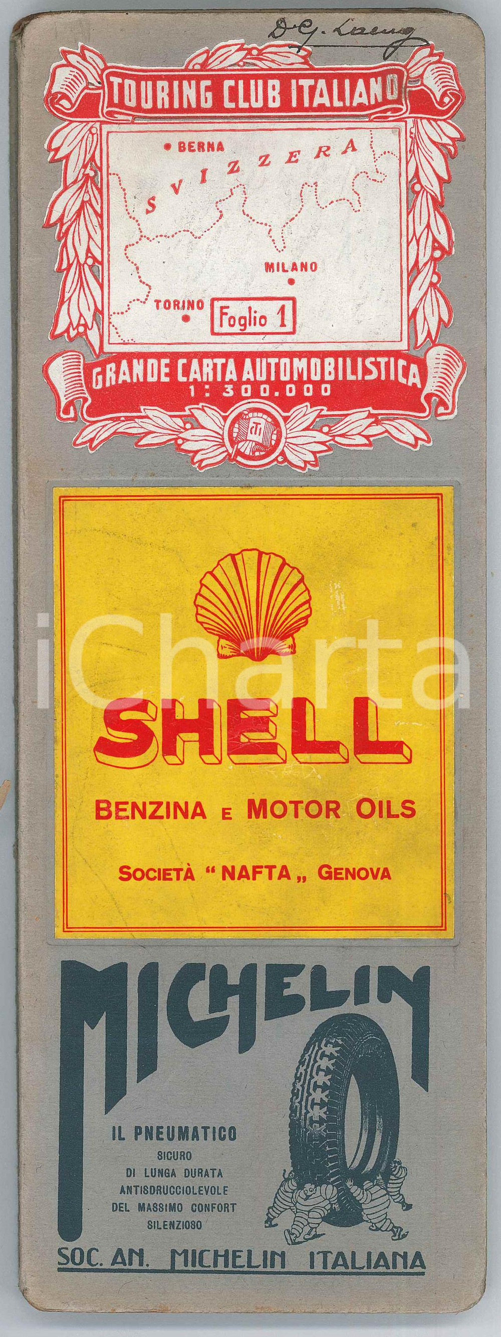 Mappa, planimetria storica 1930 ca TOURING CLUB ITALIANO Carta automobilistica Foglio 1 NORD OVEST ALPI 1