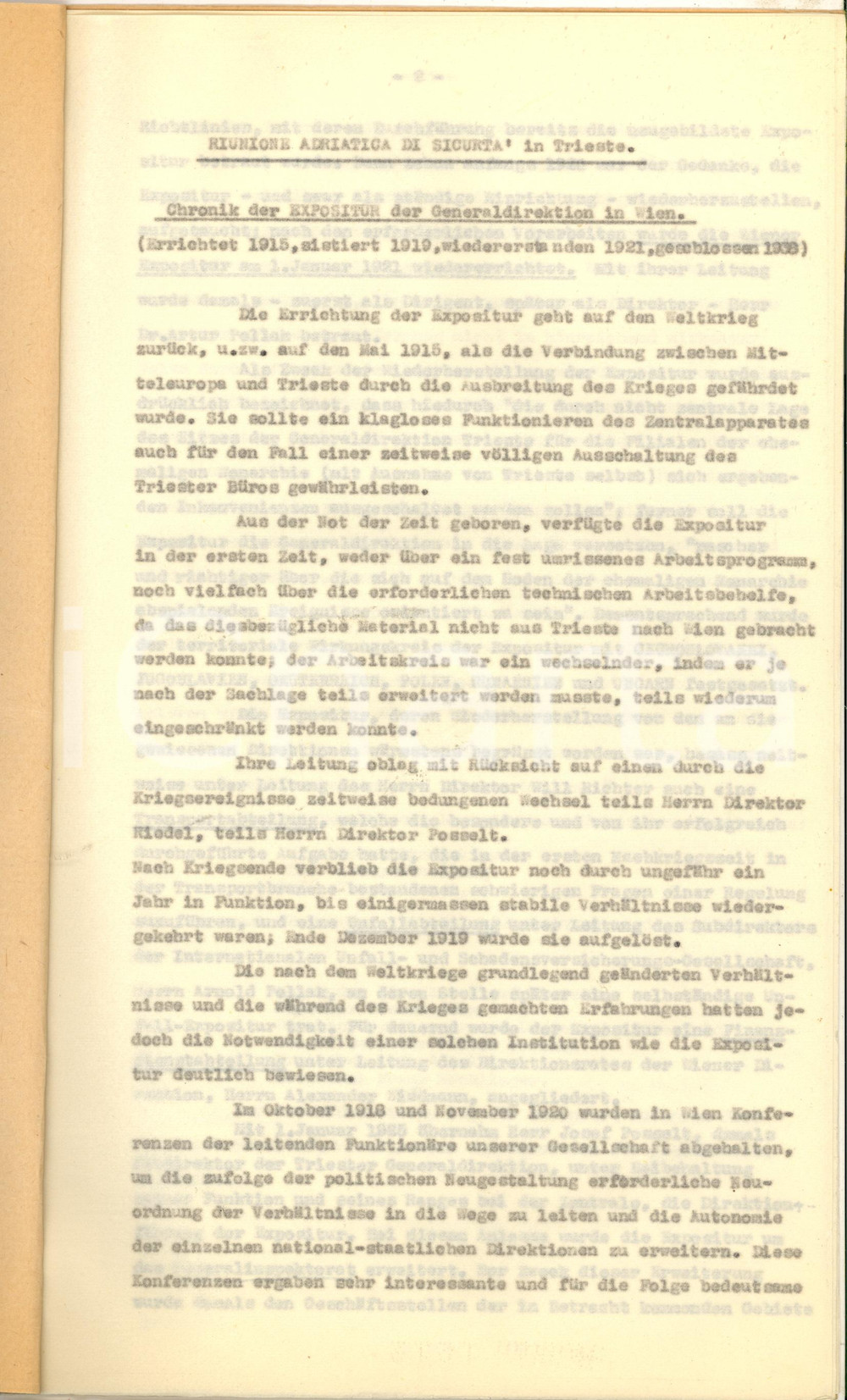Documento originale, autentico 1938 TRIESTE Riunione Adriatica SicurtÃ   Expositur der Generaldirektion in Wien 1