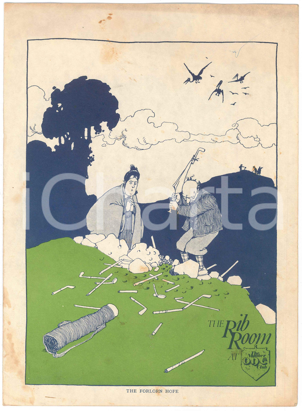 Oggetto da collezione cartaceo 1970 ca LONDON The RIB ROOM Vintage menu The Forlorn Hope  ill. ROBINSON 1