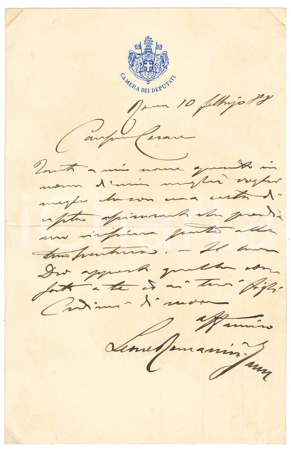 Autografo originale 1888 ROMA Lettera on. Leone ROMANINIJACUR per condoglianze AUTOGRAFO 1