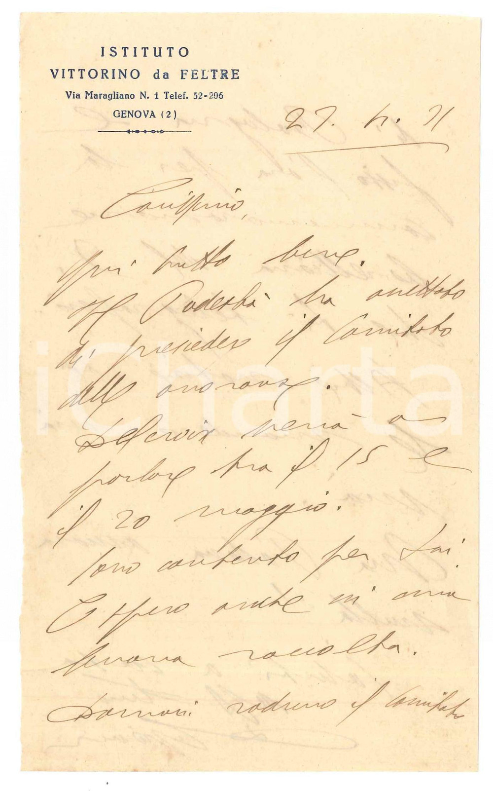 Autografo originale 1921 GENOVA Lettera don Giovanni MINOZZI su Comitato Onoranze  AUTOGRAFO 1