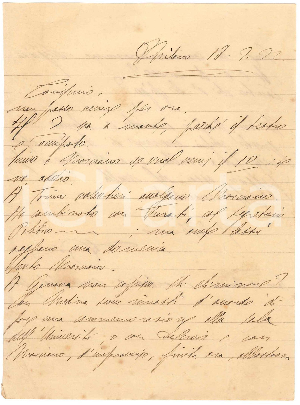 Autografo originale 1922 MILANO Lettera don Giovanni MINOZZI per ciclo commemorazioni AUTOGRAFO 1