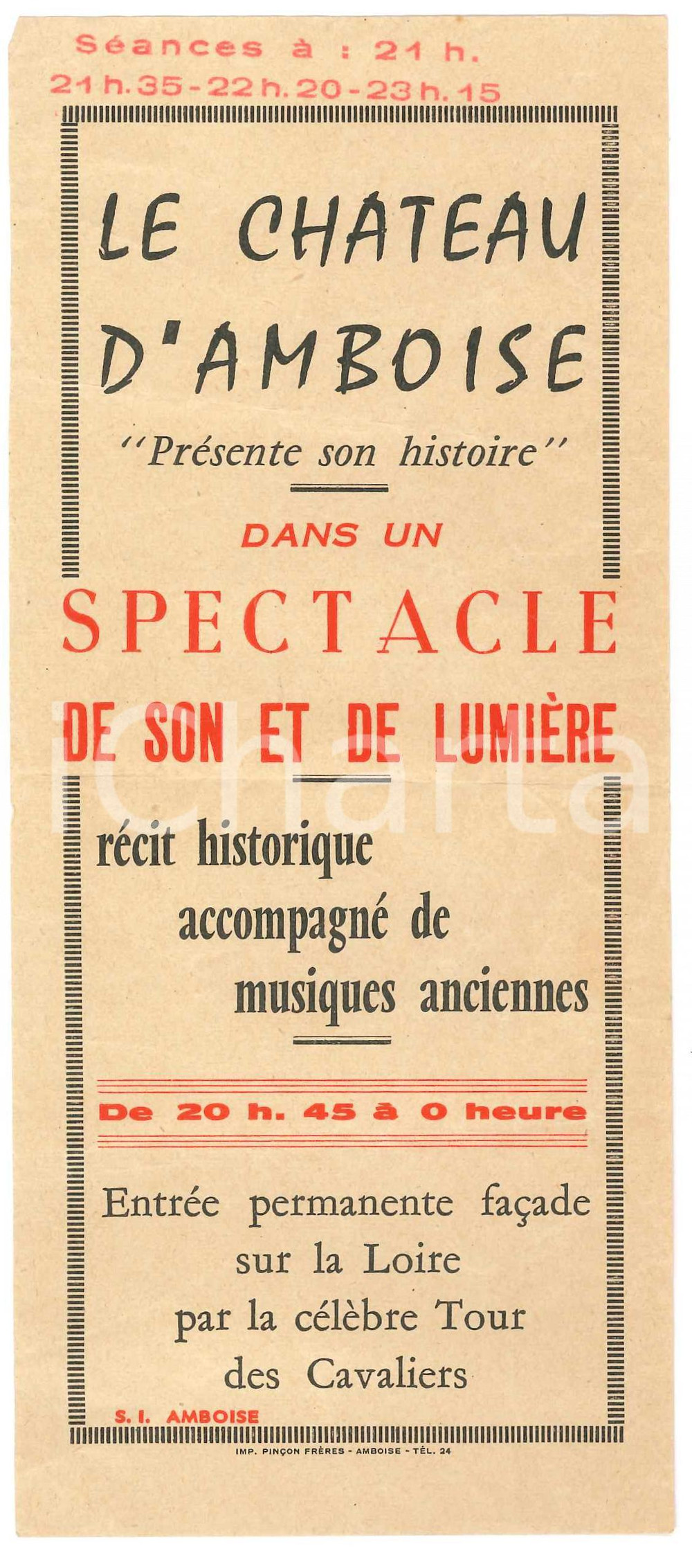 Materiale pubblicitario d’epoca 1930 ca CHATEAU D AMBOISE Spectacle son et lumiÃ¨re Volantino 1