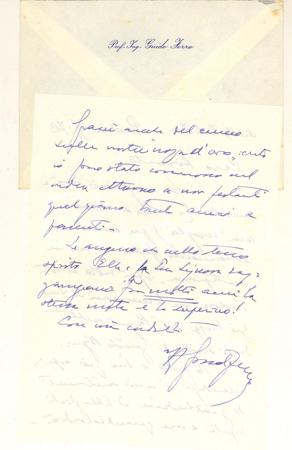 Autografo originale 1973 PADOVA Prof. Ing. Guido FERRO  Ringraziamento per rivista  AUTOGRAFO 1