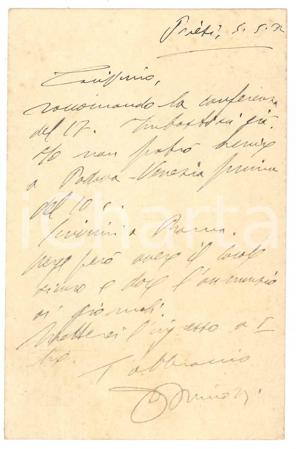 Autografo originale 1932 RIESI CL Cartolina don Giovanni MINOZZI per conferenza   AUTOGRAFO 1
