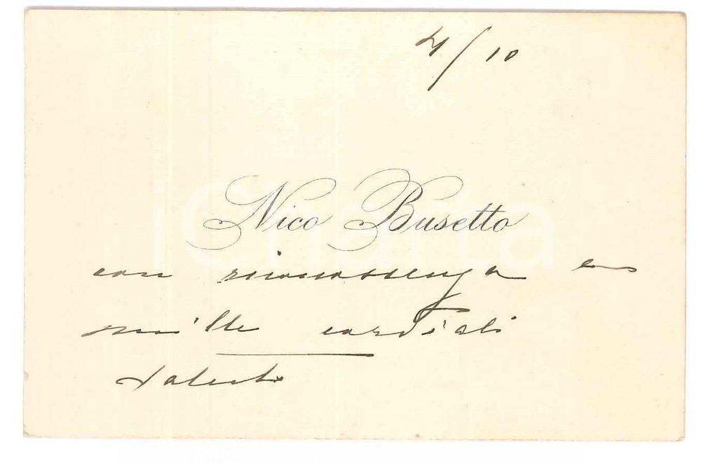 Oggetto da collezione cartaceo 1910 ca PADOVA ? Nico BUSETTO  Biglietto da visita autografo 1