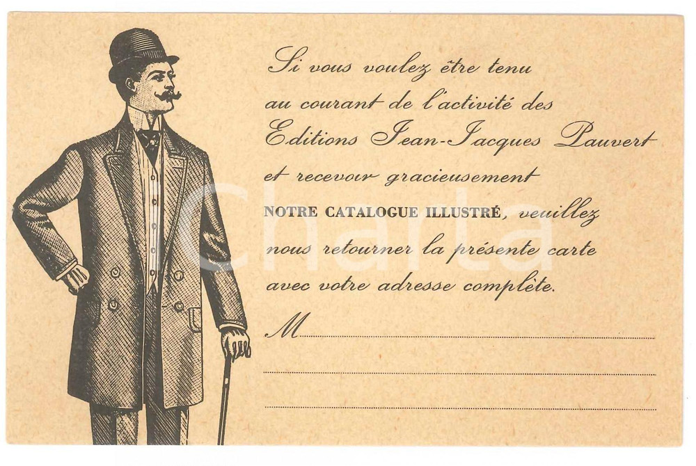 Materiale pubblicitario d’epoca 1910 ca PARIS Editions JeanJacques PAUVERT Biglietto pubblicitario 1