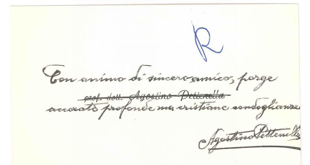 Autografo originale 1969 VERONA Prof. dott. Agostino PETTENELLA  Biglietto da visita AUTOGRAFO 1